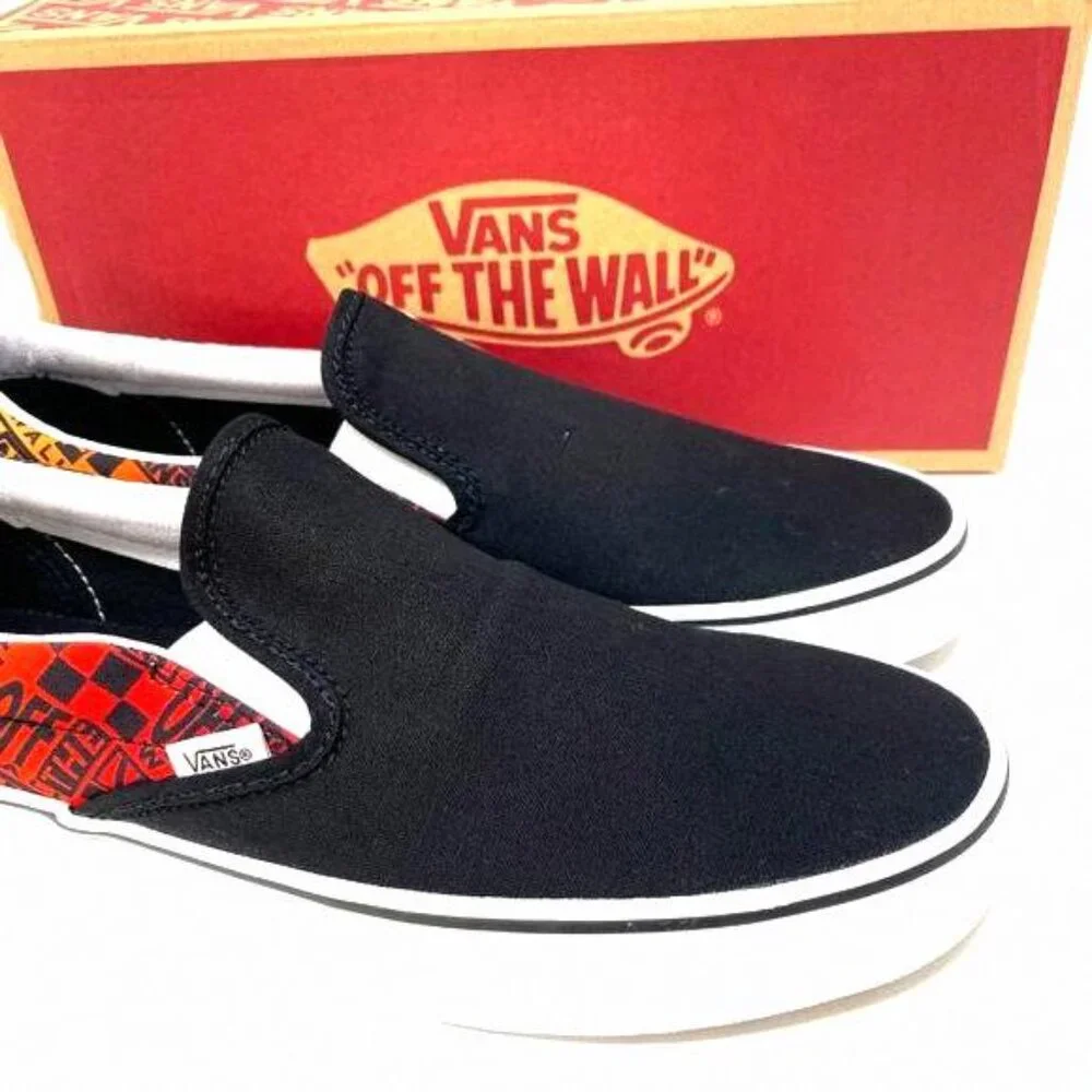 💖MEGA SALE💖VANS Classic Slip On Flame Black VN0A4U382N5 Women's Shoes Canvas